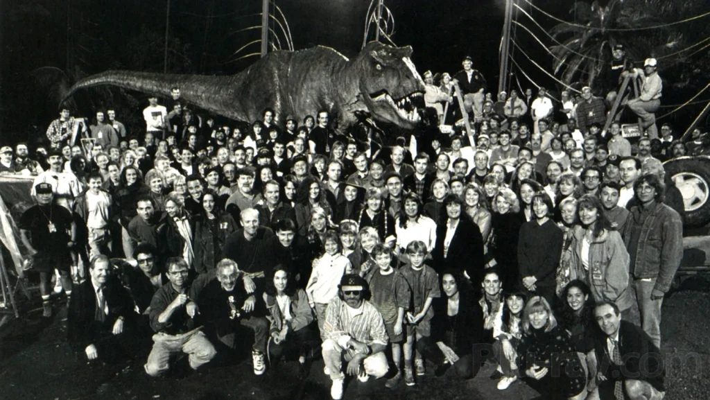 7. Jurassic Park (1993) – Spielberg Posing with a T-Rex Animatronic