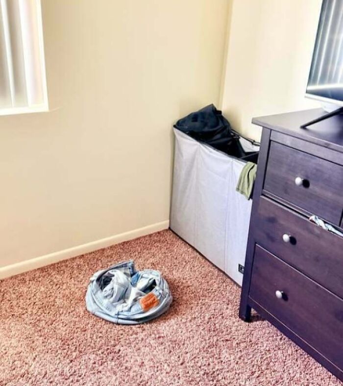 He Put Dirty Laundry Beside the Basket