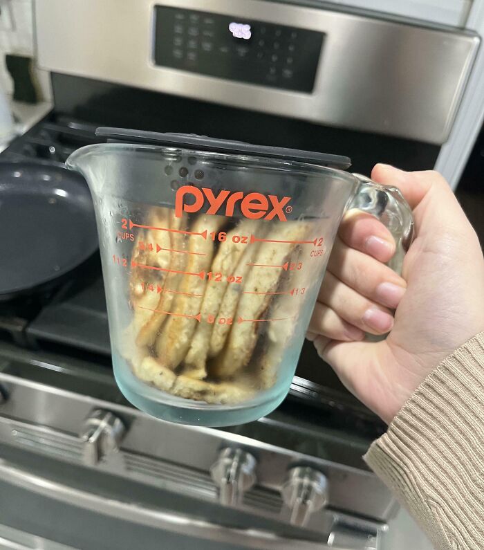 He Put Leftover Pancakes in a Measuring Cup