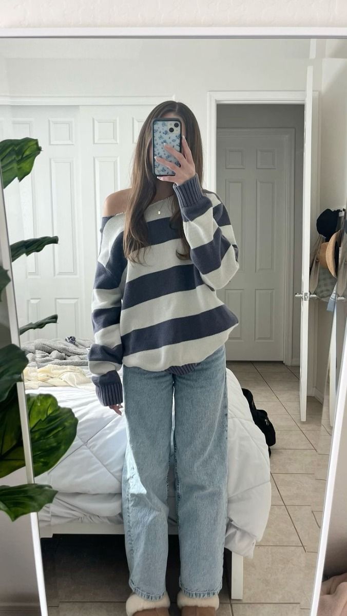 Off-Shoulder Stripe Sweater Is a Proportions Masterclass