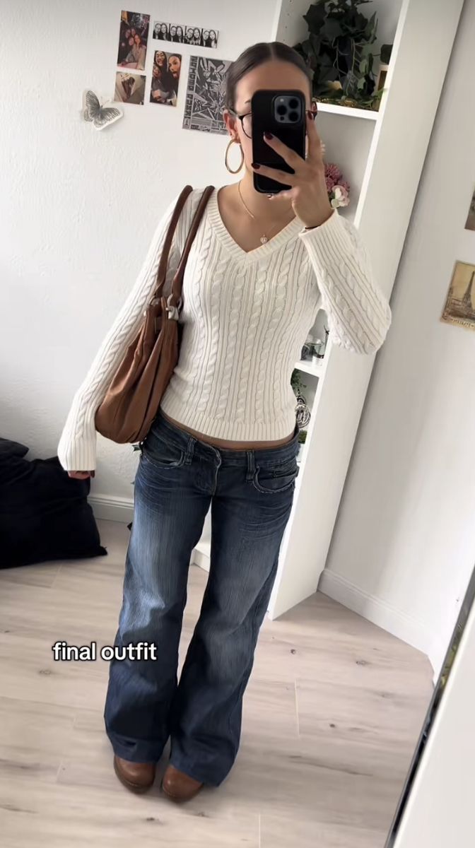 The Cream Cable-Knit and Brown Leather Combo